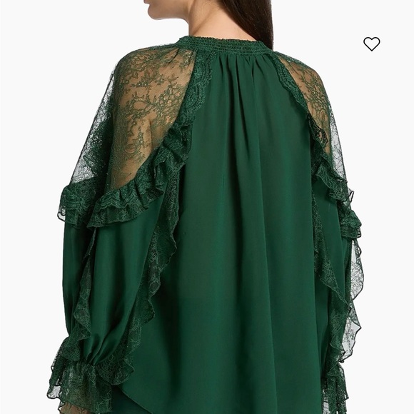 NWT $495 Alice + Olivia Dark Green Mystique cold shoulder  Blouse - Picture 4 of 6